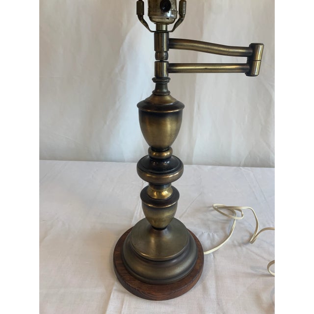 Vintage Bronzed Brass Swing Arm Table Lamp With Leather Shade Chairish