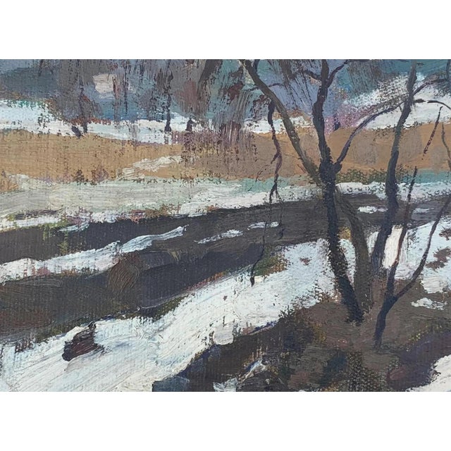 Winter Landscape Oil Painting Original Art Ukrainian Artist Sokolovsky G. 1960s For Sale - Image 4 of 6