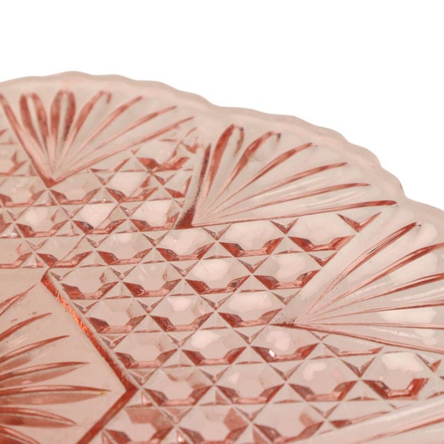 Art Deco Pink Rosaline Glass Cake Plate, 1930s For Sale - Image 6 of 14