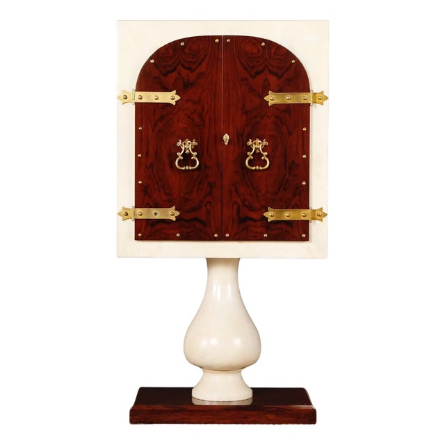 Aldo Tura Lacquered Goatskin, Rosewood and Brass Italian Bar Cabinet, 1950s For Sale