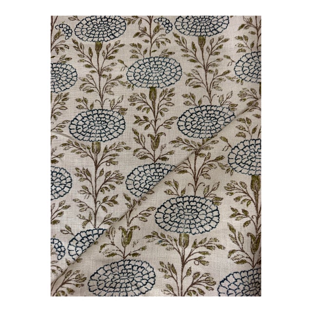 Lisa Fine Samode Indigo/Natural Fabric Sam-01 2.25 Yards For Sale