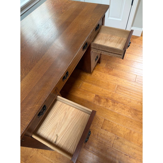 Stickley Craftsman Stickley Junior Executive Oak Desk and Cottage Chair With Leather Seat For Sale - Image 4 of 17