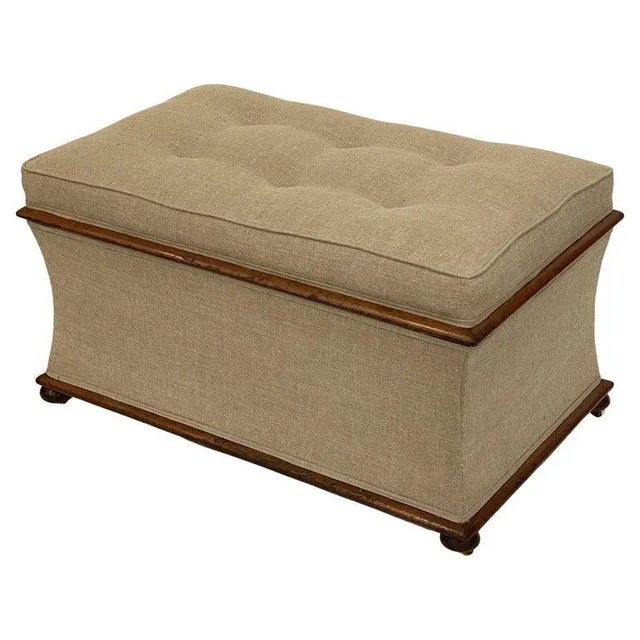 English Upholstered Trunk or Pouffe Ottoman Seat on Casters For Sale - Image 13 of 13