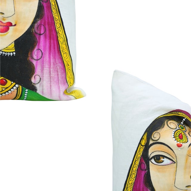 Not Yet Made - Made To Order Fabdivine Pure White Linen Handmade Block Print Decor Throw Pillow Cover 15x15 Inches - Rani For Sale - Image 5 of 5