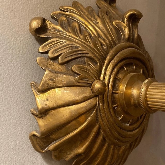 Mid 19th Century Mid 19th Century Biedemeier Style Torchiere Two Light Brass Sconce With Shades For Sale - Image 5 of 11