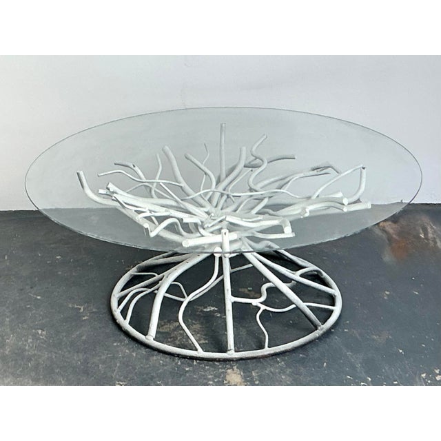 White Vintage Boho Wrought Iron Coral Branch Coffee Table Pedestal For Sale - Image 8 of 8