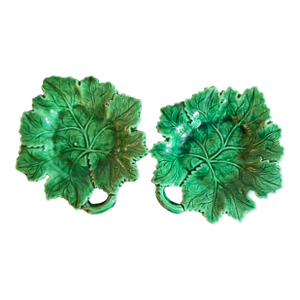 Portugese Majolica Leaf Dishes- Set of 2