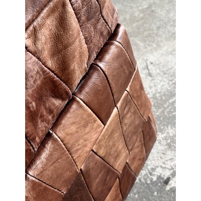 Animal Skin Vintage Patchwork Brown Leather Ottoman with Storage, 1970s For Sale - Image 7 of 10