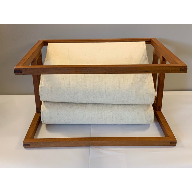 Wood Vintage Danish Modern Teak & Linen Double Pocket Magazine Holder For Sale - Image 7 of 10