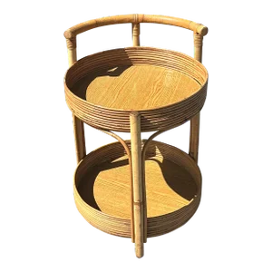 Vintage Coastal Pencil Reed Round Bar Cart