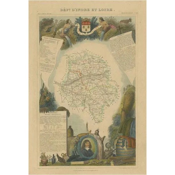 Antique Map of the Department of Indre and Loire For Sale - Image 6 of 6