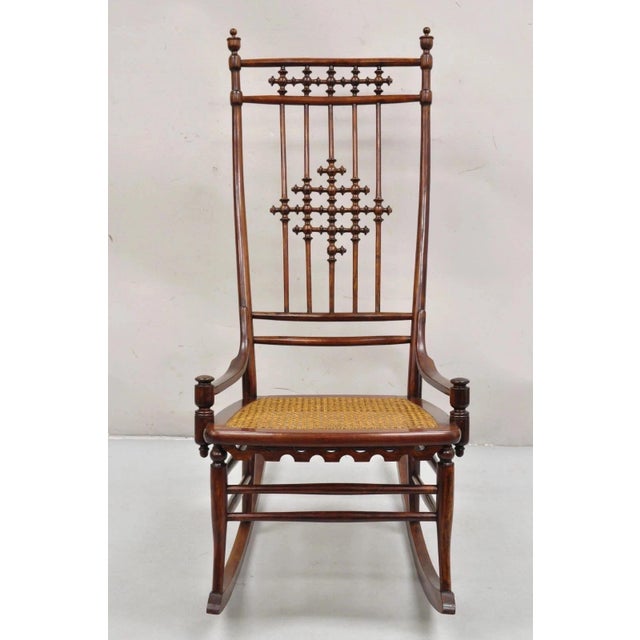 Late 19th Century Victorian Aesthetic Movement Chestnut Stick & Ball Spindle Rocker Rocking Chair For Sale - Image 12 of 12