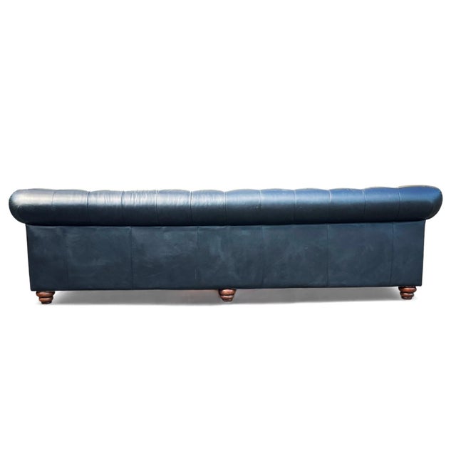 1990s Grand Leather Chesterfield Sofa With Rolled Arms and Brass Nail Head Trim For Sale - Image 9 of 11