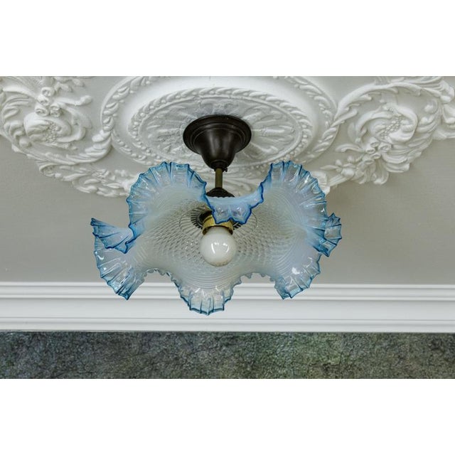 French Art Deco Blue and White Opalescent Ruffled Glass Ceiling Light, 1930s For Sale - Image 11 of 18