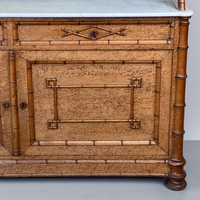 French Faux‑bamboo Birds‑Eye Maple and Marble Dressing Cabinet, 1890 For Sale - Image 6 of 13