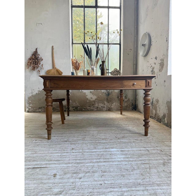 Large Oak Square Conference Farm Table, 1950s For Sale - Image 11 of 18
