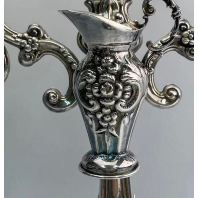 Mid 20th Century 925 Silver Menorah Antique Judaica Large For Sale - Image 5 of 7