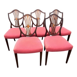 Set 5 Shield-Back Dining Chairs Inlaid Pierced Splats Hepplewhite Style C1920 For Sale