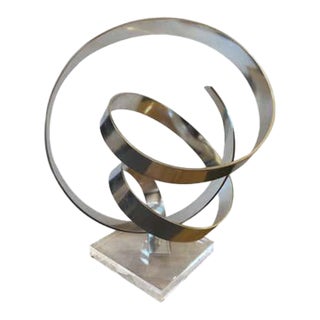 Dan Murphy Aluminum Sculpture, Mid-Century Modern, Lucite Base, 1979 For Sale