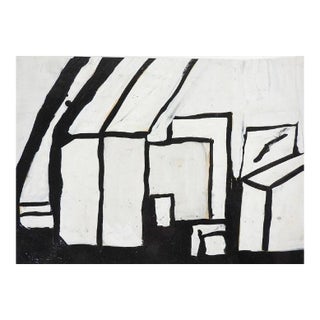 Vintage Mid Century Abstract Black & White Painting For Sale