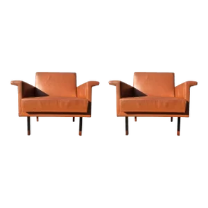 1950s Eugen Schmidt Soloform Cognac Leather Lounge Chairs - A Pair