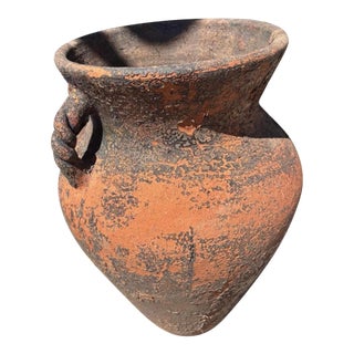 Vintage Mediterranean Terracotta Amphora Urn Planter With Aged Patina For Sale