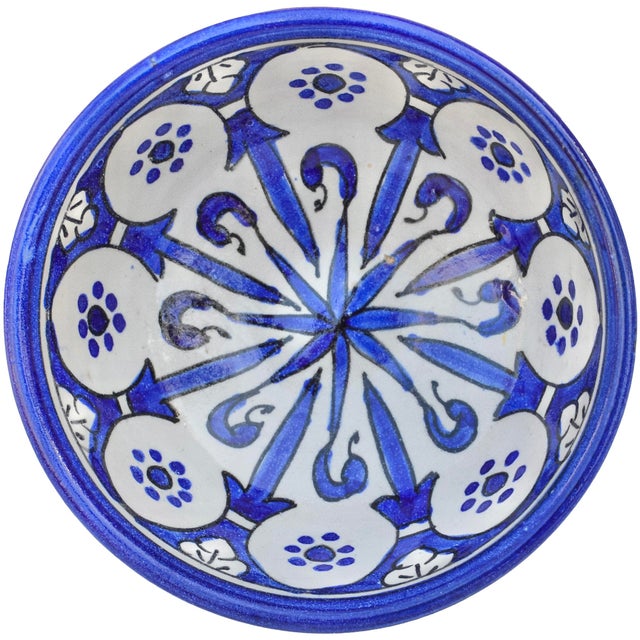 Moroccan Mid 20th Century Handmade Moroccan Ceramic Bowl With Blue Hues For Sale - Image 3 of 9