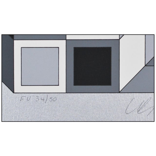 Late 20th Century 1980 Composition Silver Geometric Abstract Gray Silkscreen Victor Vasarely For Sale - Image 5 of 6