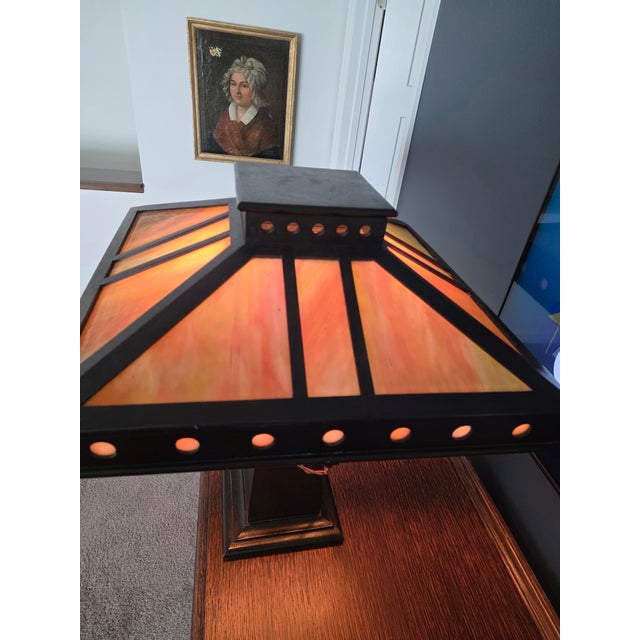 1910 Slag Glass Mission Lamp For Sale In Minneapolis - Image 6 of 8