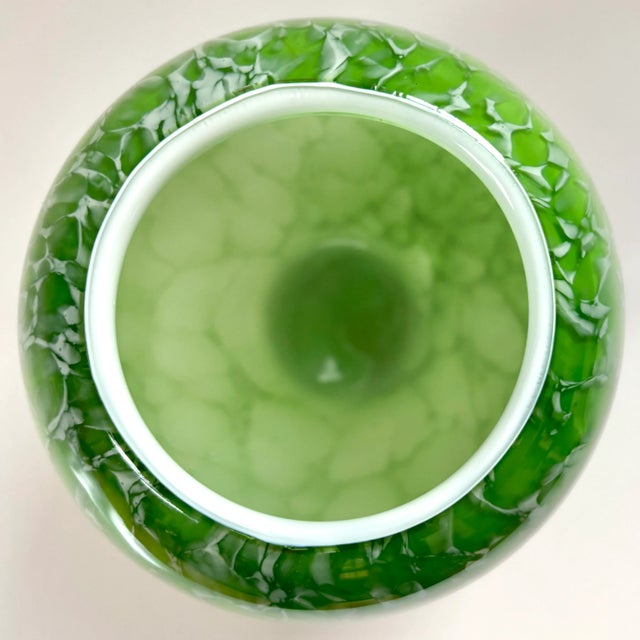 1990s Vibrant Bottle Green Handmade Art Glass Vase Circa 1990s For Sale - Image 5 of 9