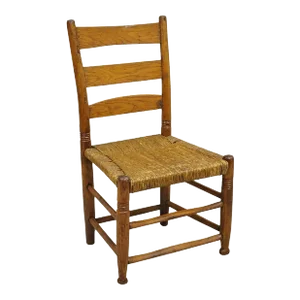 Antique 19th Century Childs Shaker Maple Rush Ladder Back Small Side Chair