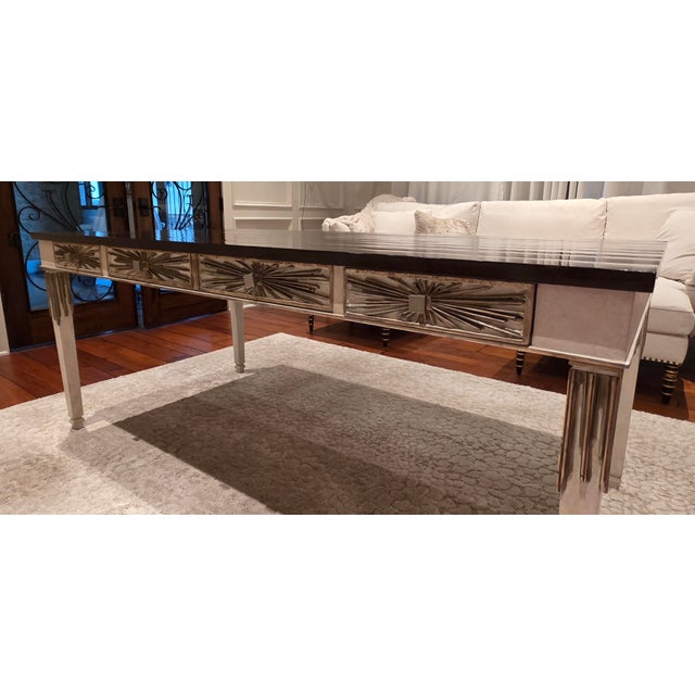Ebanista La Stella Desk Hand-carved desk with three drawers. Antiqued and distressed Matte Linen finish with antiqued 12K...