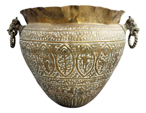 Large Indian Brass Jardinière with Elephant Handles, 1880