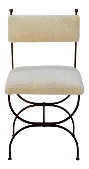 1940s Vintage Wrought Iron and Sheepskin Side Chair by Gilbert Poillerat