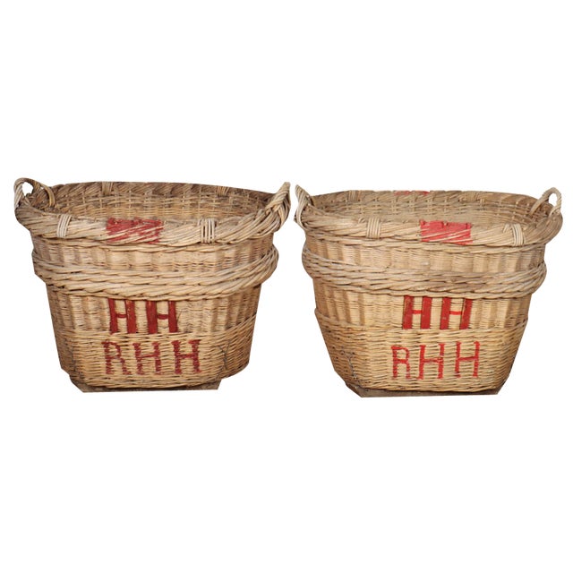 French Champagne Baskets, 1920s, Set of 2 For Sale