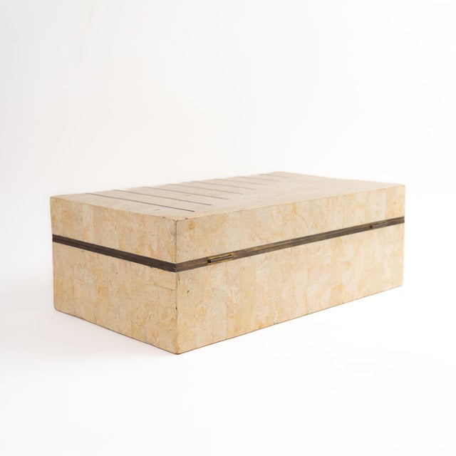 Vintage Maitland Smith Tessellated Stone Jewelry Box With Brass Inlay For Sale In New York - Image 6 of 12