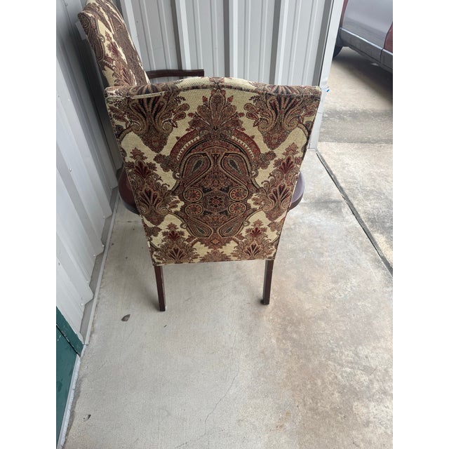 2 Vintage Queen Anne Accent Chairs, Paisley Tapestry Armchairs, Cabriole Legs For Sale - Image 9 of 11