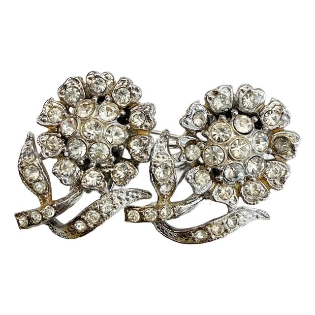 Vintage Coro Duette Art Deco Rhodium Plated Double Dress and Shoe Clip Brooch For Sale