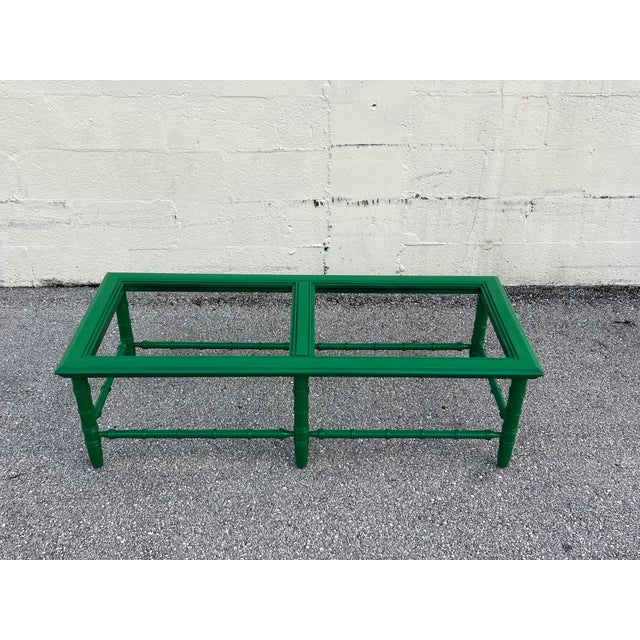 Mid Century Faux Bamboo Green Lacquered Coffee Table For Sale - Image 4 of 9