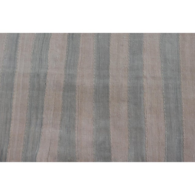 Mid 20th Century Vintage Turkish Kilim Runner With Soft Blue and Ivory Stripes For Sale - Image 5 of 11