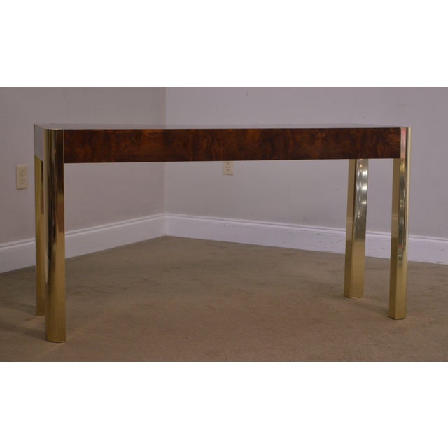 Milo Baughman Style Burl Wood 2 Drawer Console Table With ...