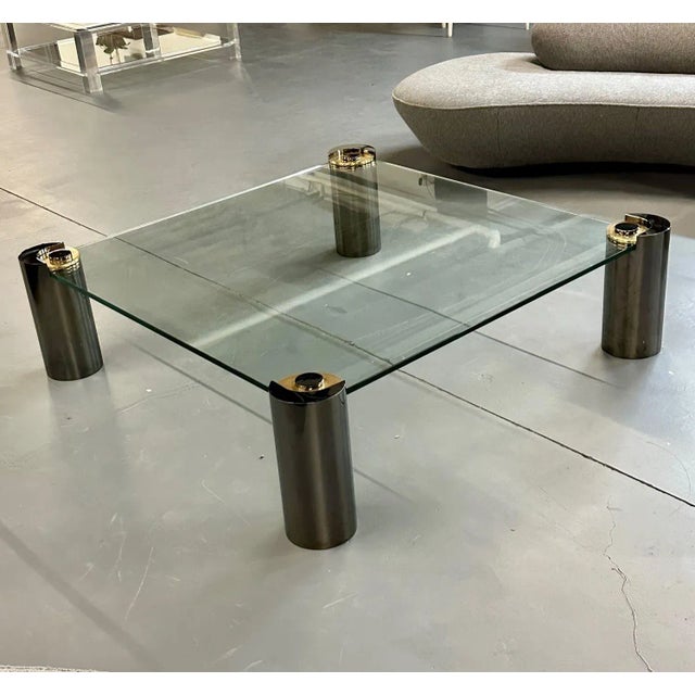 Mid-Century Modern Signed Large Mid-Century Karl Springer Coffee / Cocktail Table, Gunmetal, Brass For Sale - Image 3 of 13