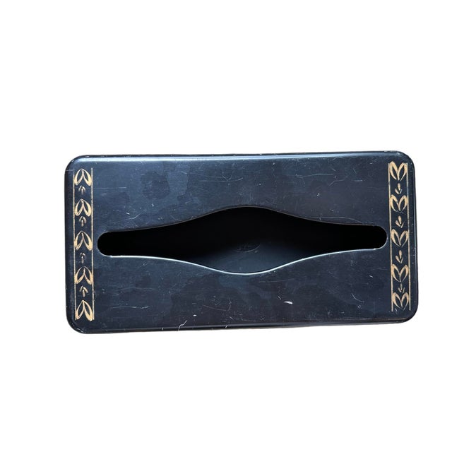 Metal Vintage Metal Black Gold Tissue Box Holder For Sale - Image 7 of 7