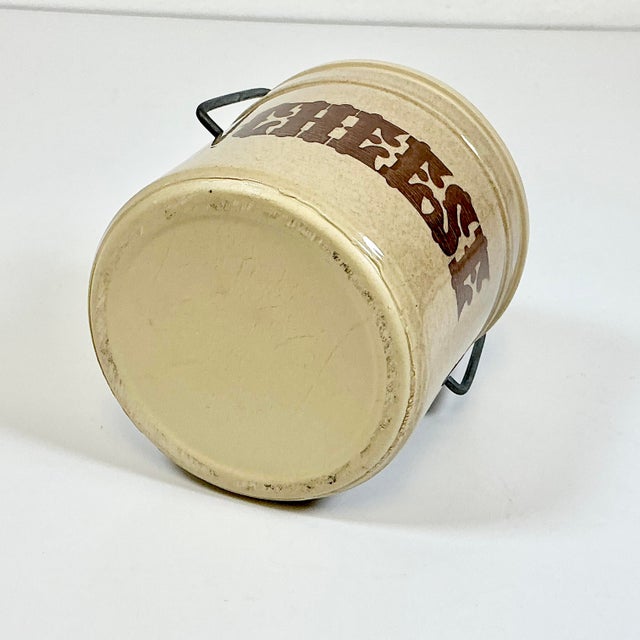 Tan Mid-Century Boho Chic Farmhouse Cheese Crock With Wire Lid Lock For Sale - Image 8 of 8