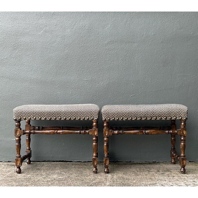 Burnt Umber Vintage Lewis Mittman Nailhead Low Stools - A Pair For Sale - Image 8 of 12
