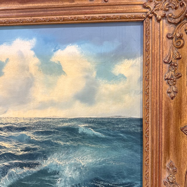Vintage Seascape Oil Painting – Ornate Gilt Frame For Sale - Image 10 of 12