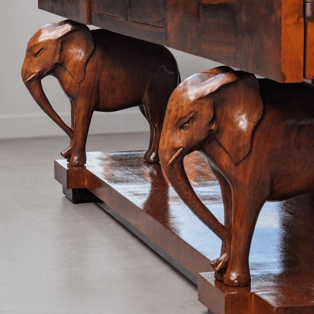 Art Deco Sicilian Wooden Sideboard with Hand-Carved Elephants For Sale - Image 6 of 13