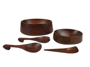 Mid-Century Bowls with Cutlery from Padouk, 1960, Set of 5