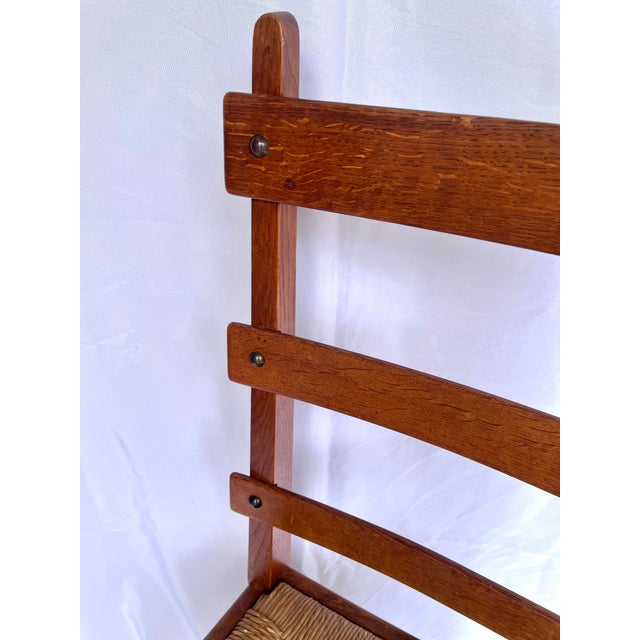 Vintage 1950s French Oak Ladder-Back Rush Seat Chairs - Set of 6 For Sale - Image 15 of 16
