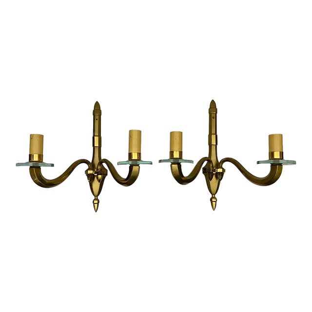 Jean Perzel Style Pair of French Mid-Century Bronze Wall Sconces For Sale